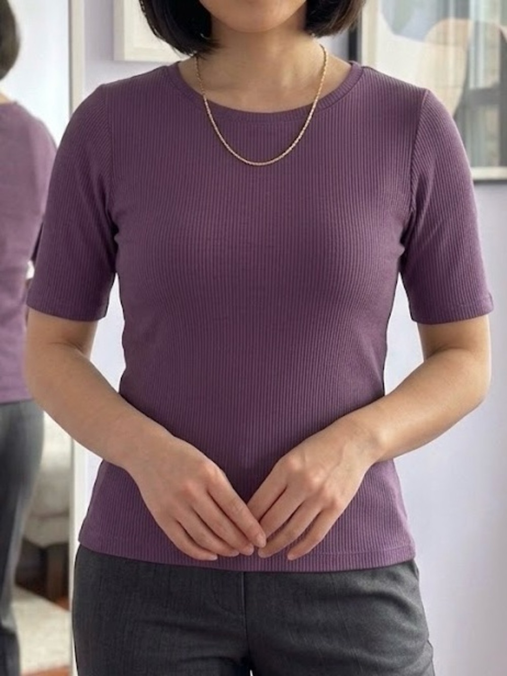 Uniqlo Ribbed Short-Sleeve Top in Purple
